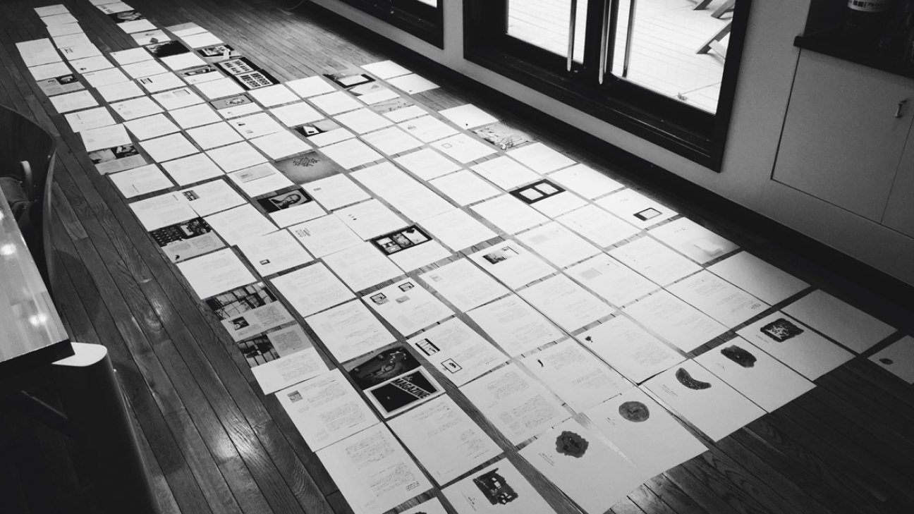 Laying out book on floor